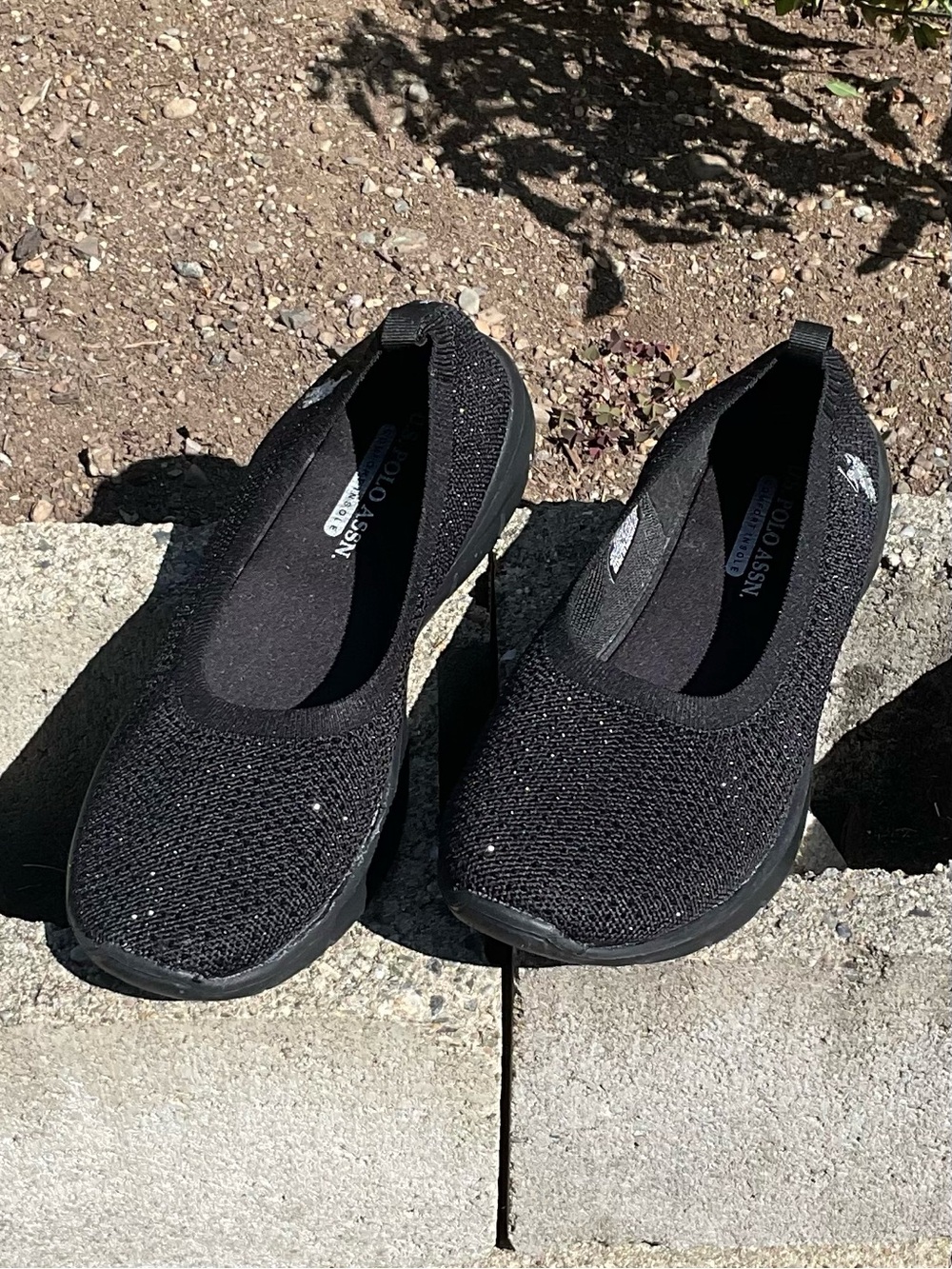 U.S. Polo Assn Women’s Black Rhinestone Knit Slip On Ballet Flats Size 8.5